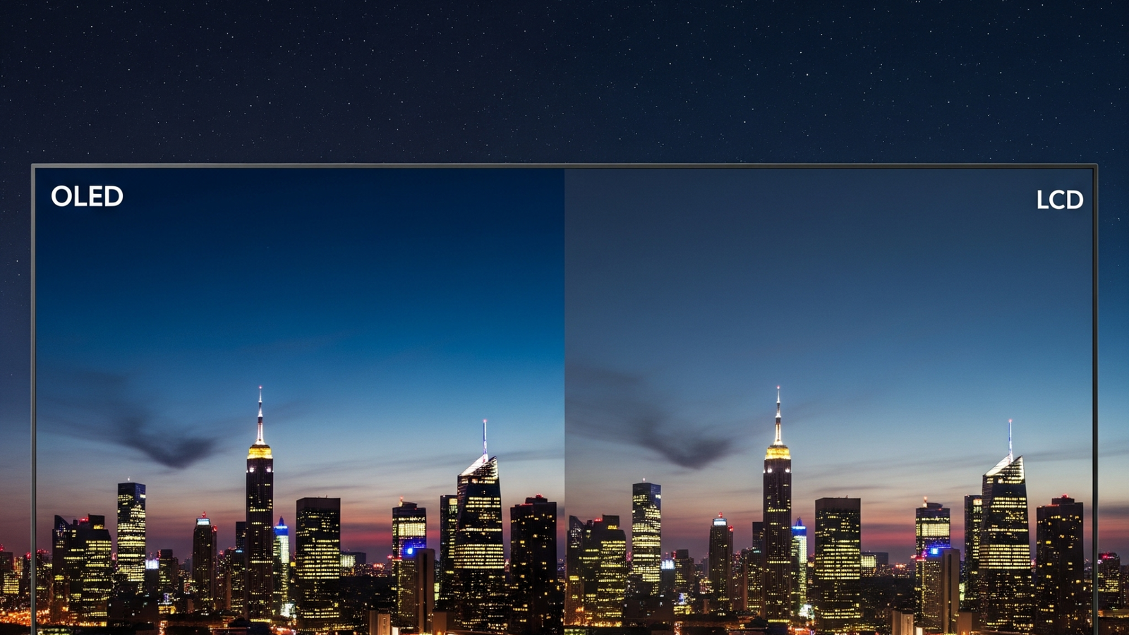 השוואת מסכי OLED ו-LCD - תמונה המציגה צד אל צד מסך OLED ומסך LCD, ומדגימה את ההבדלים באיכות התמונה.