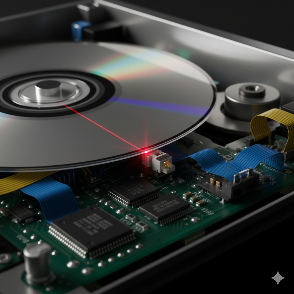 תקריב של פני שטח של CD המראה גומות ומישורים